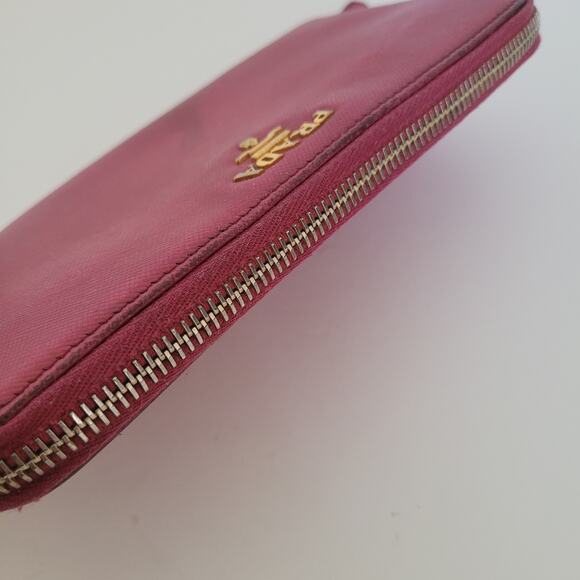 PRADA Authentic Pink Saffiano Leather Logo Wallet Zip Around Large Accordion - Picture 11 of 15